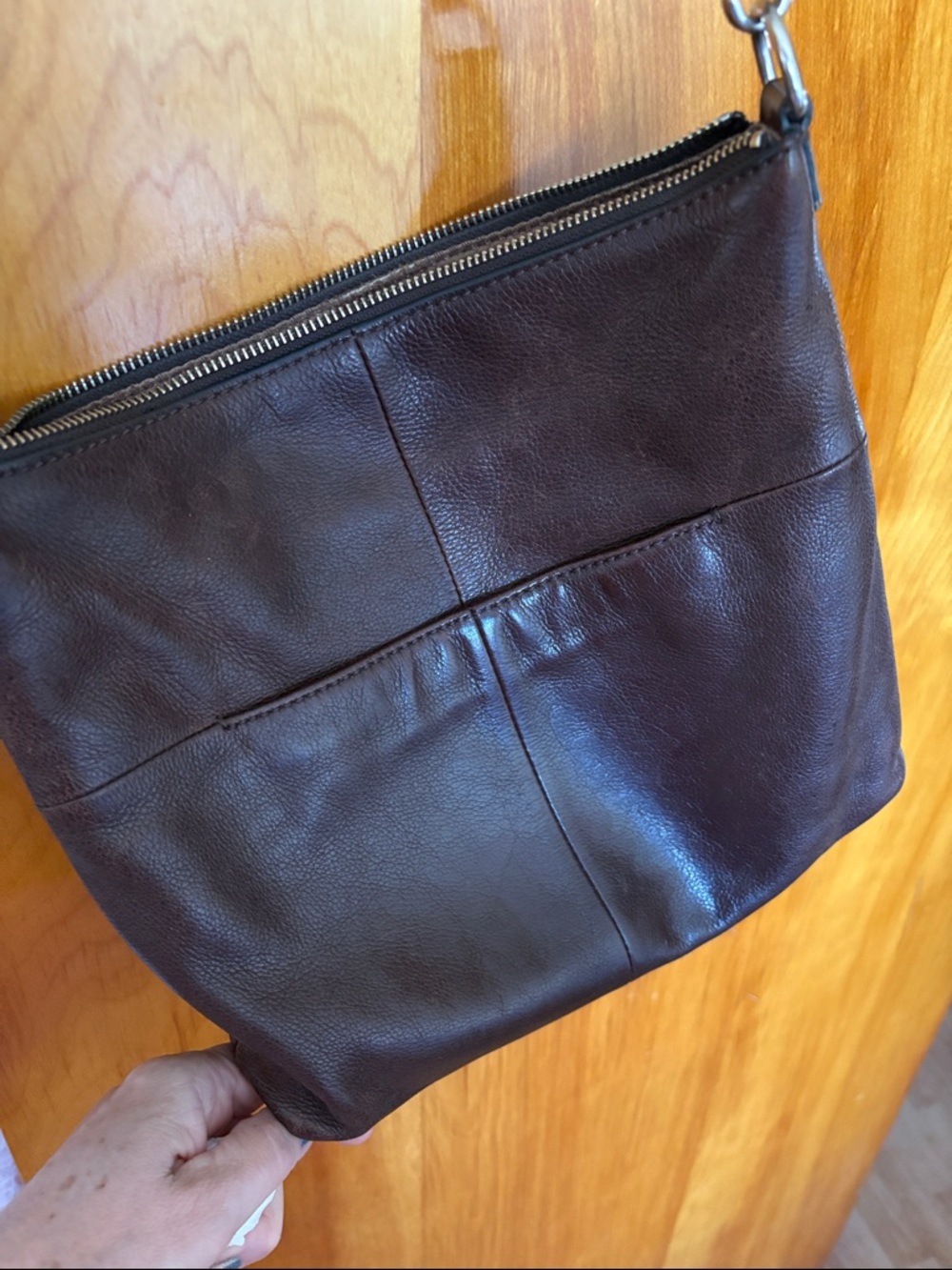 Fossil Dark Brown Pebble Leather Crossbody Bag. 12" by 10" by 2"